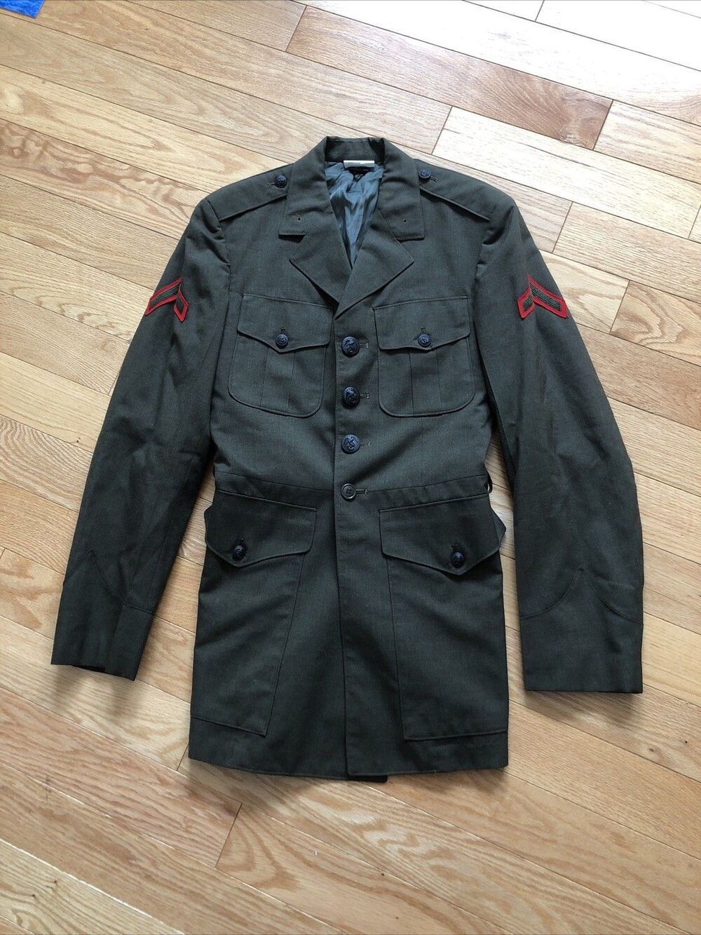 US Military USMC Marine Corps Men's Service Uniform Coat, Green 2212, Size 37L